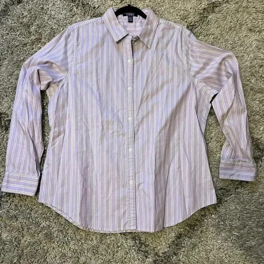 Chaps women’s button downs classic stripe size XL 100% cotton (S118) - Picture 6 of 8